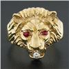 Image 8 : Vintage 14k Yellow Gold Diamond & Ruby Eyes Detailed Textured 3D Lion Head Ring