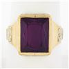 Image 1 : Antique 10k Gold Rectangular Bezel Set Purple Stone Solitaire Hand Engraved Ring