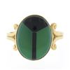 Image 4 : Vintage 14K Gold Oval Bezel Inlaid Chrysoprase & Black Onyx Scarab Beetle Ring