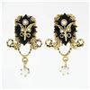 Image 2 : Vintage Victorian Revival 14k Gold Lozenge Black Onyx Pearl Drop Dangle Earrings