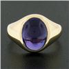 Image 7 : Vintage British 9K Gold Oval Cabochon Amethyst Solitaire Polished Pinky Ring