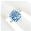 Image 3 : 14k White Gold Cushion Checkerboard Swiss Blue Topaz Diamond Halo Cocktail Ring
