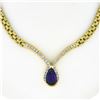Image 3 : 14k Gold 4.17 ctw Pear Amethyst & Diamond Chevron "V" Panther Link Chain Necklac