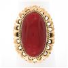 Image 1 : Vintage 18k Gold GIA Oval Cabochon Orange-Red Coral w/ Open Work Frame Ring