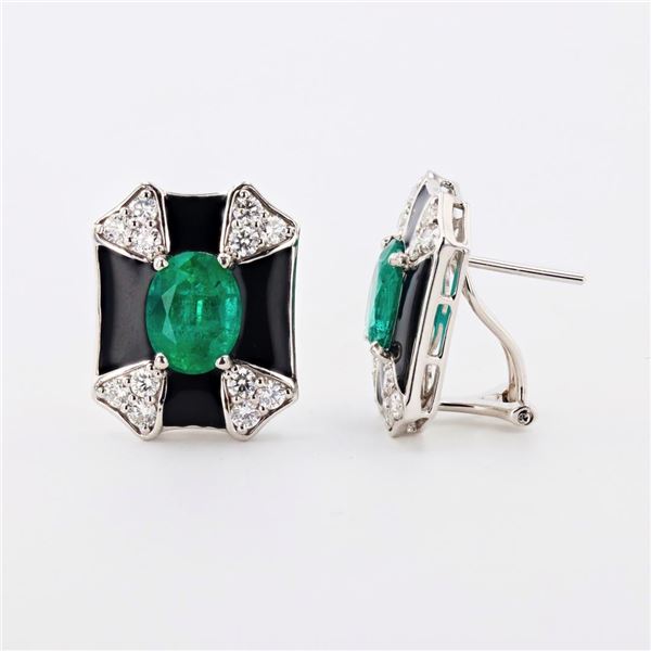 3.68 ctw Emerald and 1.05 ctw Diamond Platinum Earrings