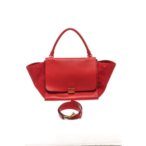 Celine Red Leather Medium Trapeze Shoulder Bag