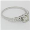Image 4 : Vintage 14K White Gold .70 ctw Transitional Cut Diamond Solitaire Engagement Rin