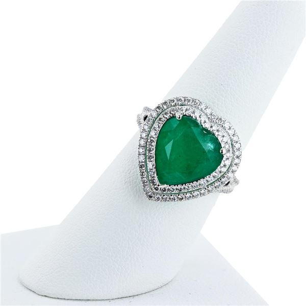 4.19 ctw Heart Shaped Emerald and 0.76 ctw Diamond Platinum Ring (GIA CERTIFIED)