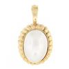Image 1 : Vintage 14K Gold Oval Bezel Set Mabe Pearl w/ Scalloped Frame Enhancer Pendant