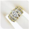 Image 3 : 18k Gold 3.97 ctw GIA Marquise Diamond w/ Baguette Sides Wide Engagement Ring