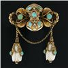 Image 4 : Antique Victorian 14K Gold Turquoise & Carved White Stone Dangle Brooch Pin