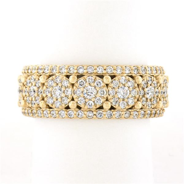 Unisex Fancy 10k Yellow Gold 2 ctw Round Brilliant Diamond Wide Cluster Band Rin