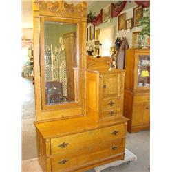 Oak Lowboy w/beveled mirror