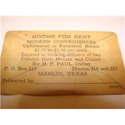 Room For Rent Card-Marlin, Texas