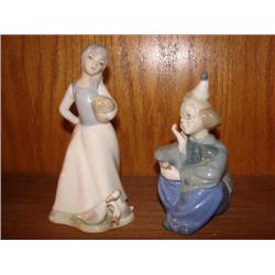 Lady w/basket & clown figurines