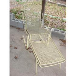 Yellow metal patio chair w/ foot piece