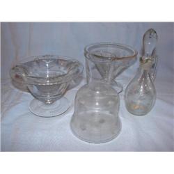 4 pcs etched crystal & handblown cruet