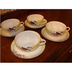 Set of four bluebird teacups & saucers