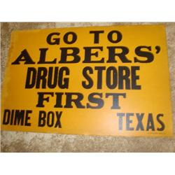 Albers' Drug Store sign-Dime Box Texas