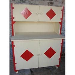 Red & White painted Kitchen Cabinet