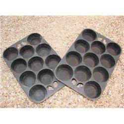 2 cast iron muffin pans