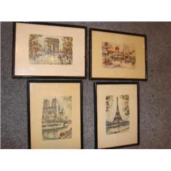 Set of 4 Parisian vintage framed art prints