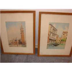 2 framed & matted watercolors