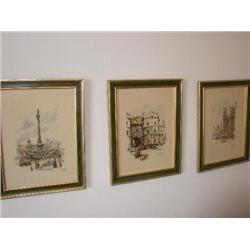 3 English framed art prints
