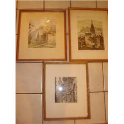 3 framed vintage prints