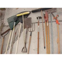 Yard tools-14 total-shovels, rakes, misc.