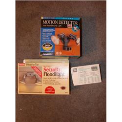 Outdoor items-floodlights, thermostat.