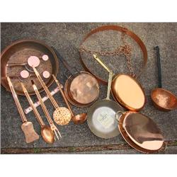 Copper Cookware, utensils, hanging rack