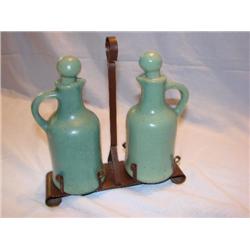 Green pottery cruet set