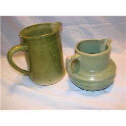 2 Green Pottery Pitchers