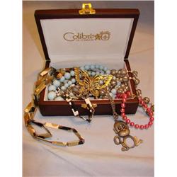 Jewelry box filled w/necklaces & beads