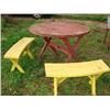 Image 1 : Wood round table w/2 benches