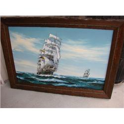 Signed oil on canvas ship