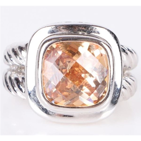 STERLING SILVER CITRINE CABLE DESIGN RING