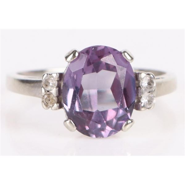 SAPPHIRE & MOISSANITE 10KT. WHT GOLD RING