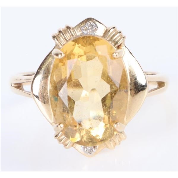 5.0CT OVAL CITRINE DIAMOND 10K YELLOW GOLD RING