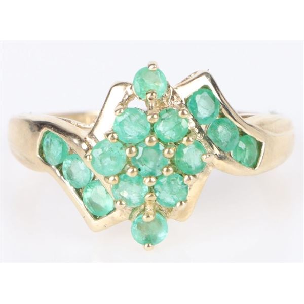 GENUINE EMERALD CLUSTER 10K GOLD LADIES RING