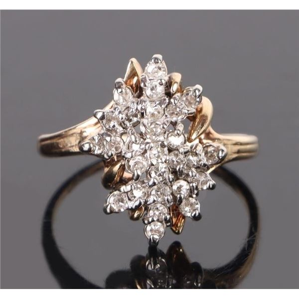 0.33 CTW. DIAMOND 10 KT. GOLD FLORAL RING