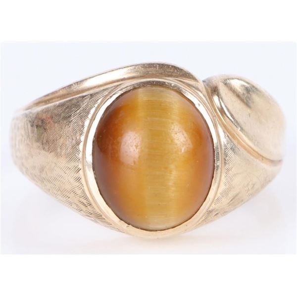 10K YELLOW GOLD TIGER'S EYE LADIES RING