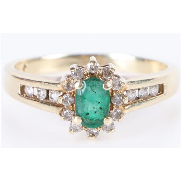 10K YELLOW GOLD DIAMOND EMERALD LADIES RING