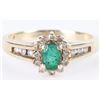 Image 1 : 10K YELLOW GOLD DIAMOND EMERALD LADIES RING