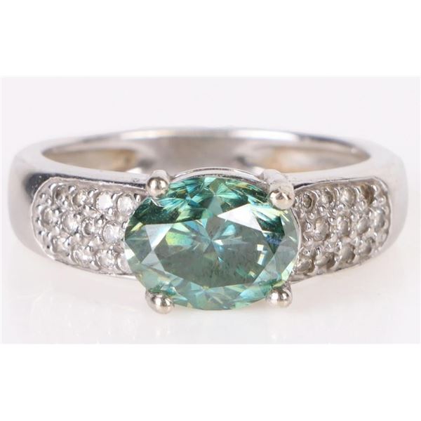 14K WHITE GOLD BLUE MOISSANITE DIAMOND LADIES RING