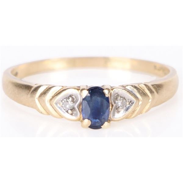14K YELLOW GOLD DIAMOND SAPPHIRE LADIES RING