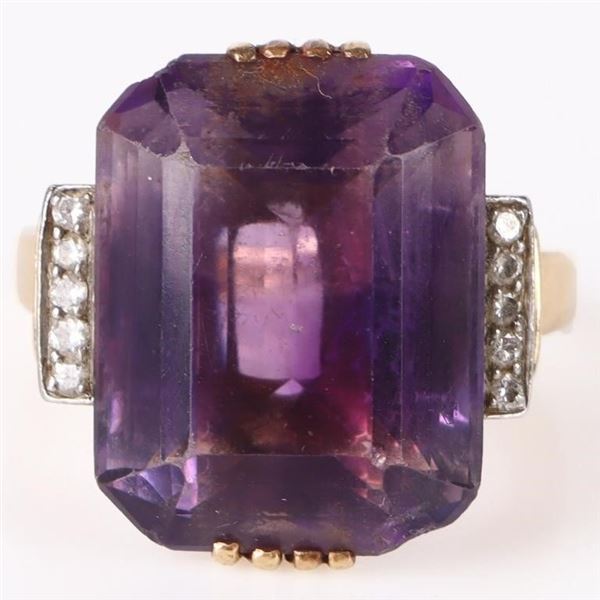 18 X 14MM AMETHYST 14K GOLD DIAMOND LADIES RING