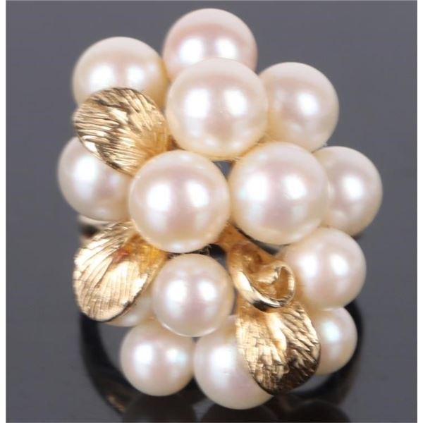 LARGE PEARL CLUSTER 14K YELLOW GOLD LADIES RING