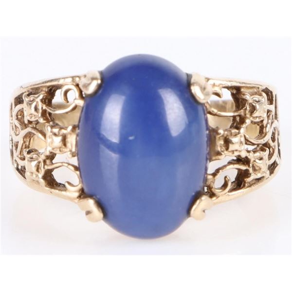 14K YELLOW GOLD STAR SAPPHIRE FILIGREE UNISEX RING